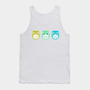 Green Aqua Blue Baby Owls Tank Top